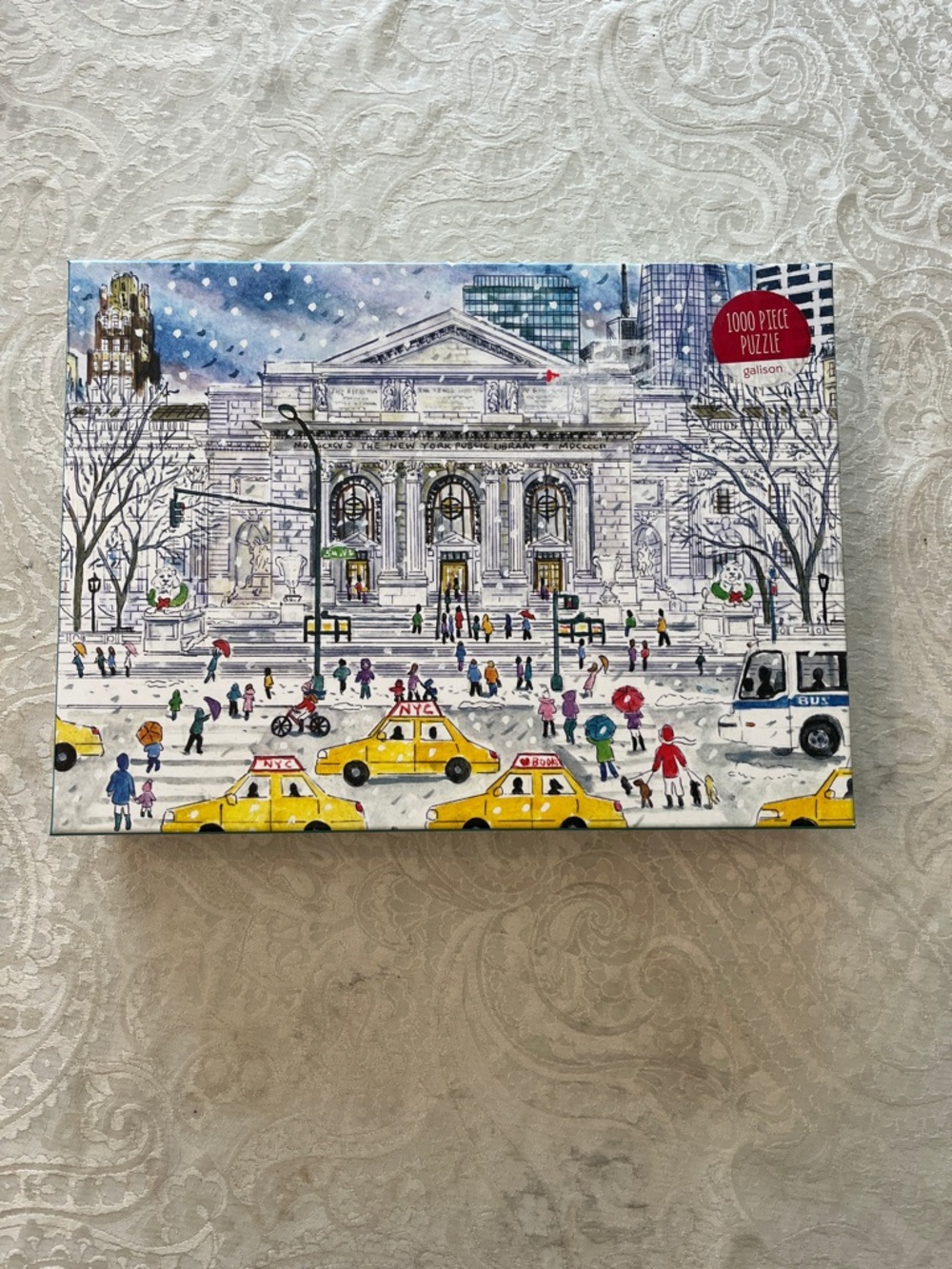 NY Public Library 1000-Piece Winter City Puzzle - Yellow Taxi Artwork Galison